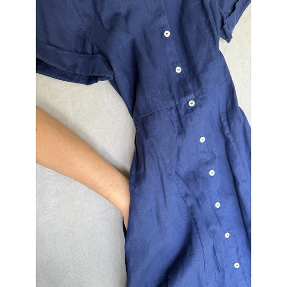 Hill House Linen Midi Lily Shirt Dress Womens XS Blue Quiet Luxury Pockets - Picture 7 of 7